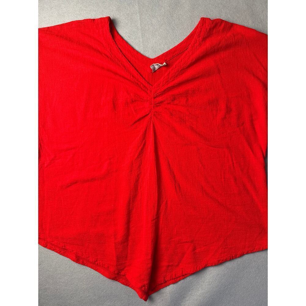 Women’s Cottonways Red Cotton Blouse Sz V-Neck Blouse Sz 3X